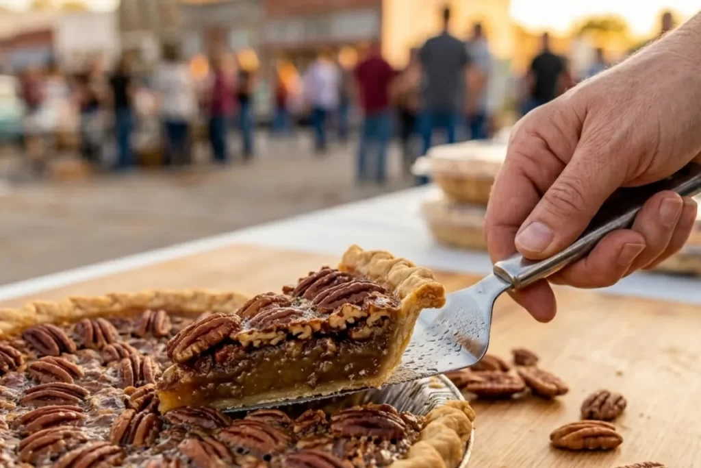 Pie cutting at Luther Pecan Festival